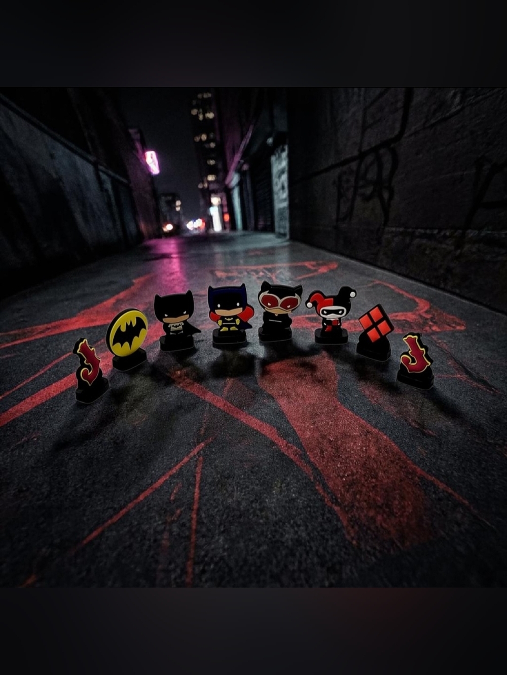 Lot #2 Circle K Exclusive DC Herostix Chibi Style Batman/Catwoman/Symbol Badges.